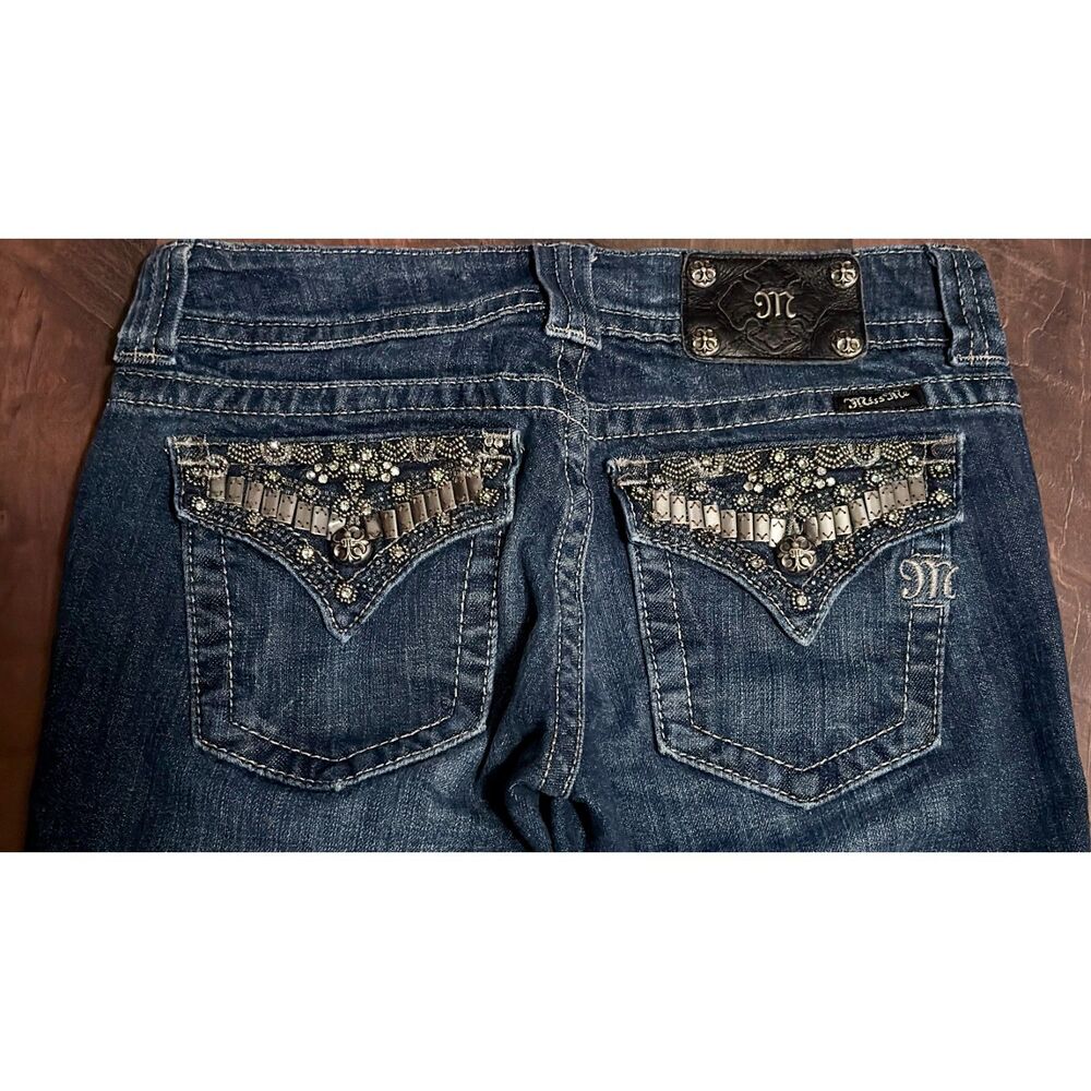 Miss Me Bootcut Jeans 27 Rhinestone Studded Bling Dark Wash Y2K Denim